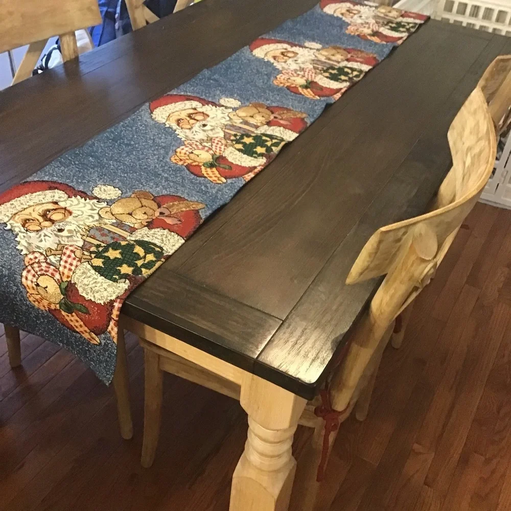 Vintage Christmas Santa Claus Table Runner Holiday Table Decor